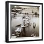 Women Crossing the Lake on Stepping Stones, Suizen-Ji Garden, Kumamoto, Japan, 1904-Underwood & Underwood-Framed Photographic Print