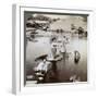 Women Crossing the Lake on Stepping Stones, Suizen-Ji Garden, Kumamoto, Japan, 1904-Underwood & Underwood-Framed Photographic Print