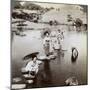 Women Crossing the Lake on Stepping Stones, Suizen-Ji Garden, Kumamoto, Japan, 1904-Underwood & Underwood-Mounted Photographic Print