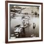 Women Crossing the Lake on Stepping Stones, Suizen-Ji Garden, Kumamoto, Japan, 1904-Underwood & Underwood-Framed Photographic Print