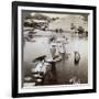 Women Crossing the Lake on Stepping Stones, Suizen-Ji Garden, Kumamoto, Japan, 1904-Underwood & Underwood-Framed Photographic Print