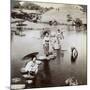 Women Crossing the Lake on Stepping Stones, Suizen-Ji Garden, Kumamoto, Japan, 1904-Underwood & Underwood-Mounted Photographic Print