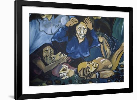 Women Crying in Front of Men in Chains, Mural in Orgosolo, Sardinia, Italy-null-Framed Giclee Print