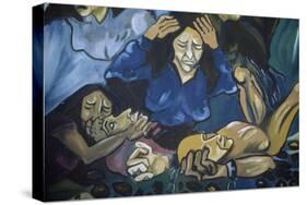 Women Crying in Front of Men in Chains, Mural in Orgosolo, Sardinia, Italy-null-Stretched Canvas