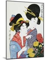 Women Cutting Chrysanthemums-null-Mounted Giclee Print