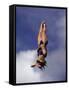 Women Diver Flying Through the Air, California, USA-Paul Sutton-Framed Stretched Canvas