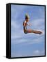 Women Diver Flying Through the Air, California, USA-Paul Sutton-Framed Stretched Canvas