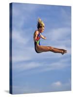 Women Diver Flying Through the Air, California, USA-Paul Sutton-Stretched Canvas