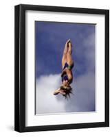 Women Diver Flying Through the Air, California, USA-Paul Sutton-Framed Photographic Print