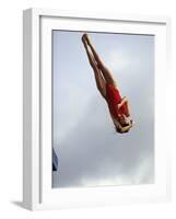 Women Diver Flying Through the Air, California, USA-Paul Sutton-Framed Photographic Print