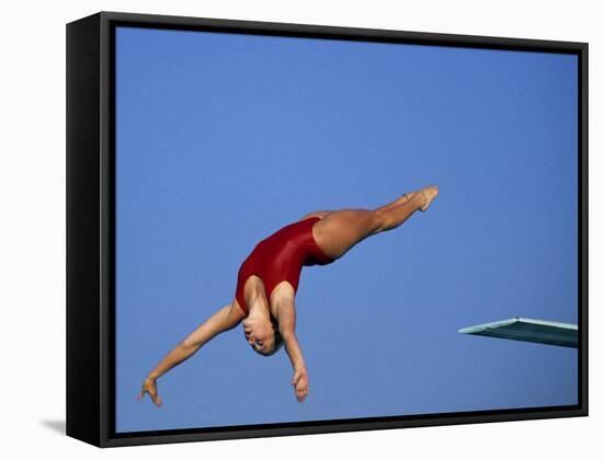 Women Diver Flying Through the Air-null-Framed Stretched Canvas