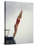 Women Diver Preparing to Jump Off the Platform, California, USA-Paul Sutton-Stretched Canvas