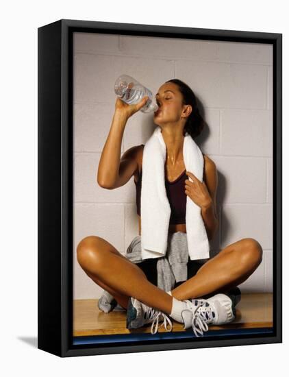 Women Drinking after Exercise Session, New York, New York-Paul Sutton-Framed Stretched Canvas