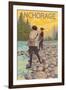 Women Fly Fishing, Anchorage, Alaska-Lantern Press-Framed Art Print