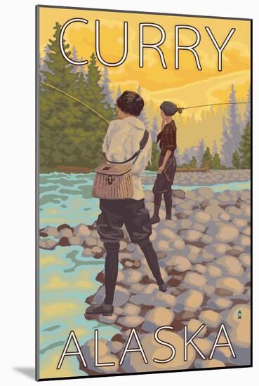 Women Fly Fishing, Curry, Alaska-Lantern Press-Mounted Art Print