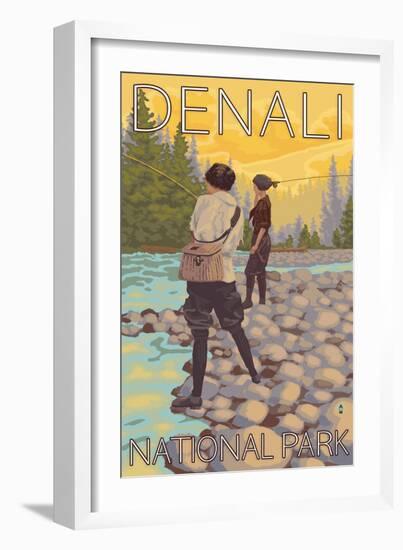 Women Fly Fishing, Denali National Park, Alaska-Lantern Press-Framed Art Print