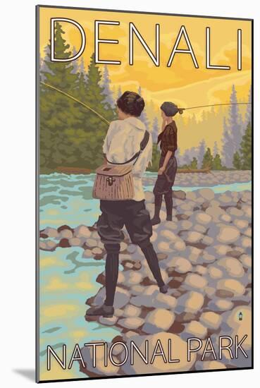 Women Fly Fishing, Denali National Park, Alaska-Lantern Press-Mounted Art Print