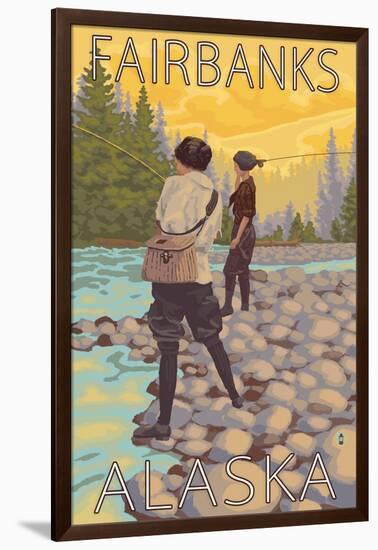 Women Fly Fishing, Fairbanks, Alaska-Lantern Press-Framed Art Print