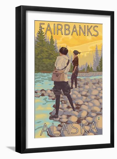 Women Fly Fishing, Fairbanks, Alaska-Lantern Press-Framed Art Print