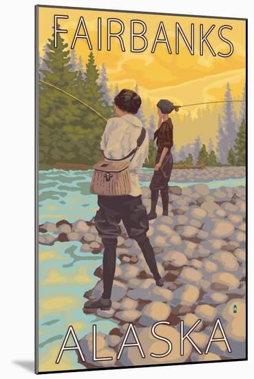 Women Fly Fishing, Fairbanks, Alaska-Lantern Press-Mounted Art Print