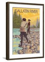 Women Fly Fishing, Gallatin River, Montana-Lantern Press-Framed Art Print