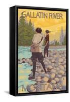 Women Fly Fishing, Gallatin River, Montana-Lantern Press-Framed Stretched Canvas