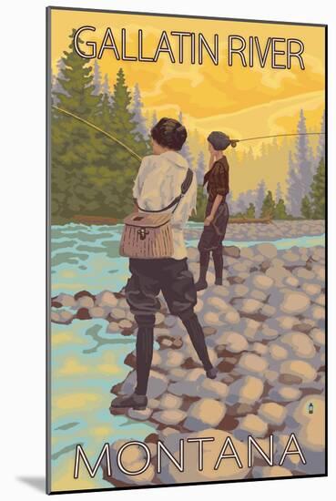 Women Fly Fishing, Gallatin River, Montana-Lantern Press-Mounted Art Print