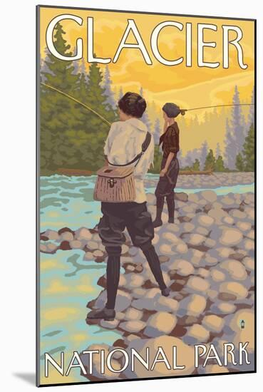 Women Fly Fishing, Glacier National Park, Montana-Lantern Press-Mounted Art Print