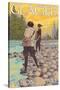 Women Fly Fishing, Glacier National Park, Montana-Lantern Press-Stretched Canvas