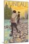 Women Fly Fishing, Juneau, Alaska-Lantern Press-Mounted Art Print