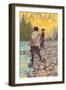 Women Fly Fishing, Katmai, Alaska-Lantern Press-Framed Art Print