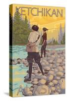 Women Fly Fishing, Ketchikan, Alaska-Lantern Press-Stretched Canvas