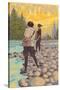 Women Fly Fishing, Montana-Lantern Press-Stretched Canvas