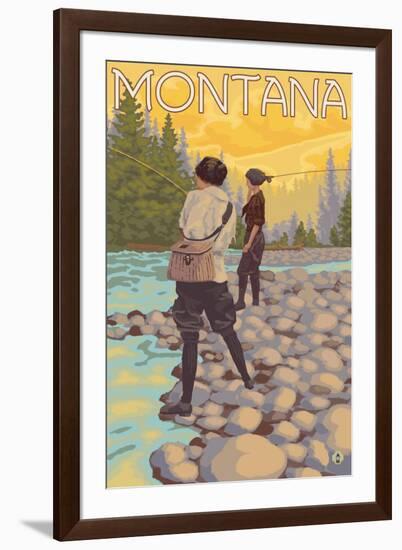 Women Fly Fishing, Montana-Lantern Press-Framed Art Print