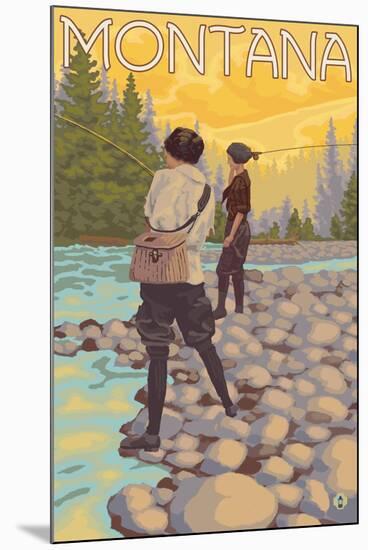 Women Fly Fishing, Montana-Lantern Press-Mounted Art Print