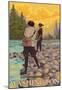 Women Fly Fishing, Mt. Rainier National Park, Washington-null-Mounted Poster