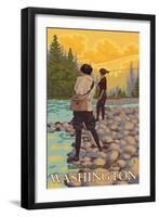 Women Fly Fishing, Mt. Rainier National Park, Washington-Lantern Press-Framed Art Print