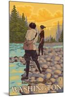 Women Fly Fishing, Mt. Rainier National Park, Washington-Lantern Press-Mounted Art Print