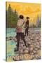 Women Fly Fishing, Mt. Rainier National Park, Washington-Lantern Press-Stretched Canvas