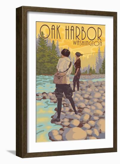 Women Fly Fishing - Oak Harbor, Washington-Lantern Press-Framed Art Print