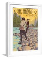 Women Fly Fishing - Oak Harbor, Washington-Lantern Press-Framed Art Print