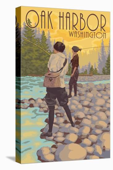 Women Fly Fishing - Oak Harbor, Washington-Lantern Press-Stretched Canvas