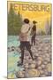 Women Fly Fishing, Petersburg, Alaska-Lantern Press-Mounted Art Print