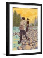 Women Fly Fishing Scene-Lantern Press-Framed Art Print