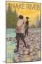 Women Fly Fishing, Snake River, Idaho-Lantern Press-Mounted Art Print