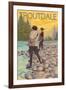 Women Fly Fishing, Troutdale, Oregon-Lantern Press-Framed Art Print