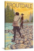 Women Fly Fishing, Troutdale, Oregon-Lantern Press-Stretched Canvas