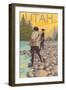 Women Fly Fishing - Utah-Lantern Press-Framed Art Print