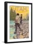 Women Fly Fishing - Utah-Lantern Press-Framed Art Print