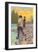 Women Fly Fishing, Yellowstone National Park-Lantern Press-Framed Art Print